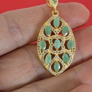 925 Sterling Silver Pendant 2x3cm with Natural Emeralds & CZ